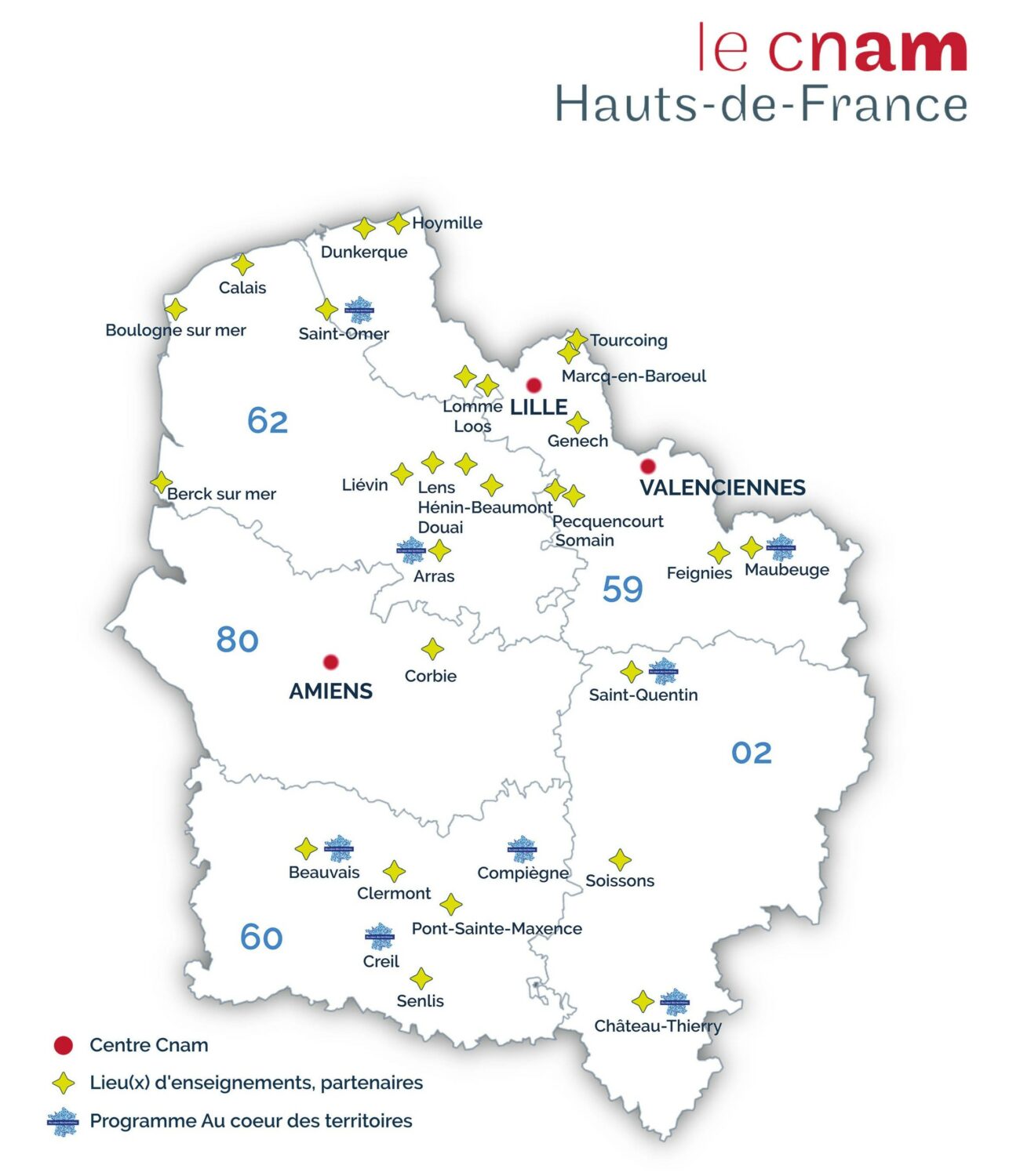 Carte des lieux de formation en alternance du Cnam HdF et ses partenaires