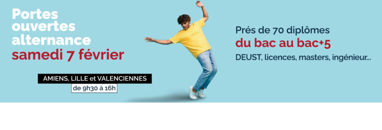 Prochaines Portes Ouvertes Alternance de nos centres, le samedi 7 février 2026 à AMIENS, LILLE et VALENCIENNES